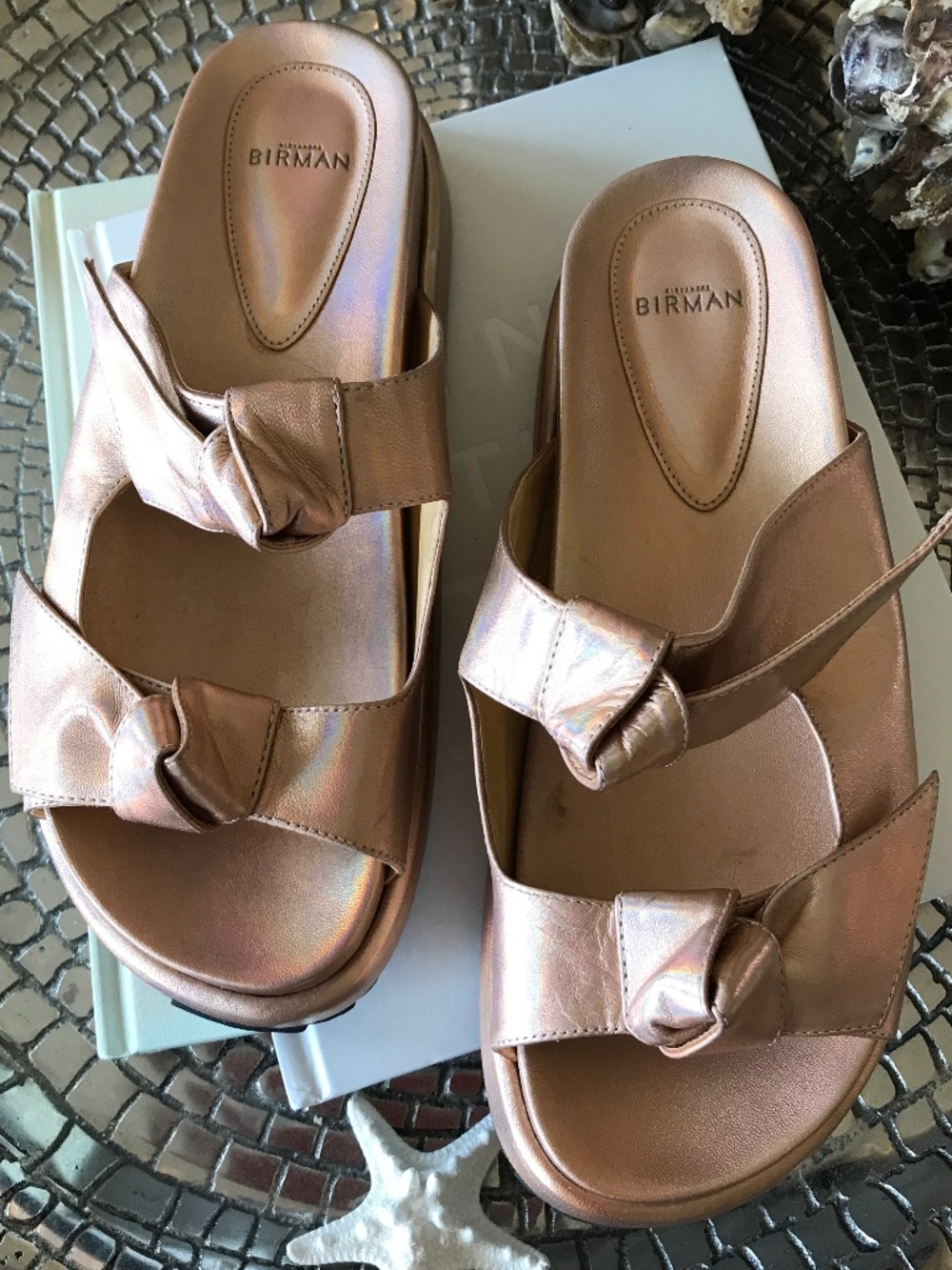 ALEXANDRE BIRMAN CLARITA ROSE GOLD KNOTTED LEATHER PLATFORM SANDALS
